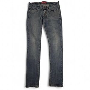 Levis 524 Too Superlow 7 Jeans Womens Distressed Hem Med Wash Mid-Rise Denim